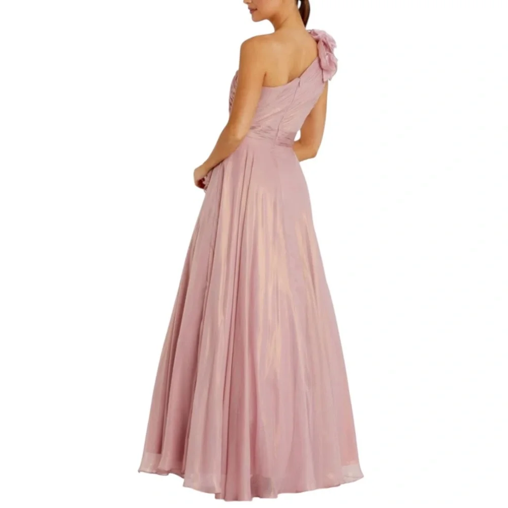 NWT Mac Duggal Pink Iridescent One Shoulder Rosette Ball Gown Dress 49252 Size 4 - Picture 3 of 8